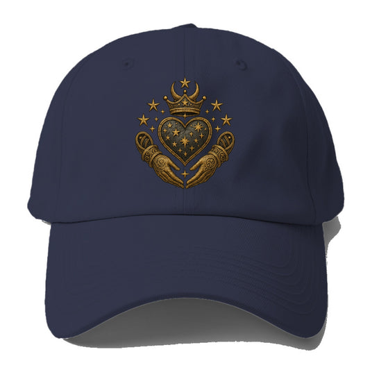 Weathered antique brass crown above a hammered gunmetal heart framed by ivy-woven - Baseball Cap - Twilight Navy(Blue)