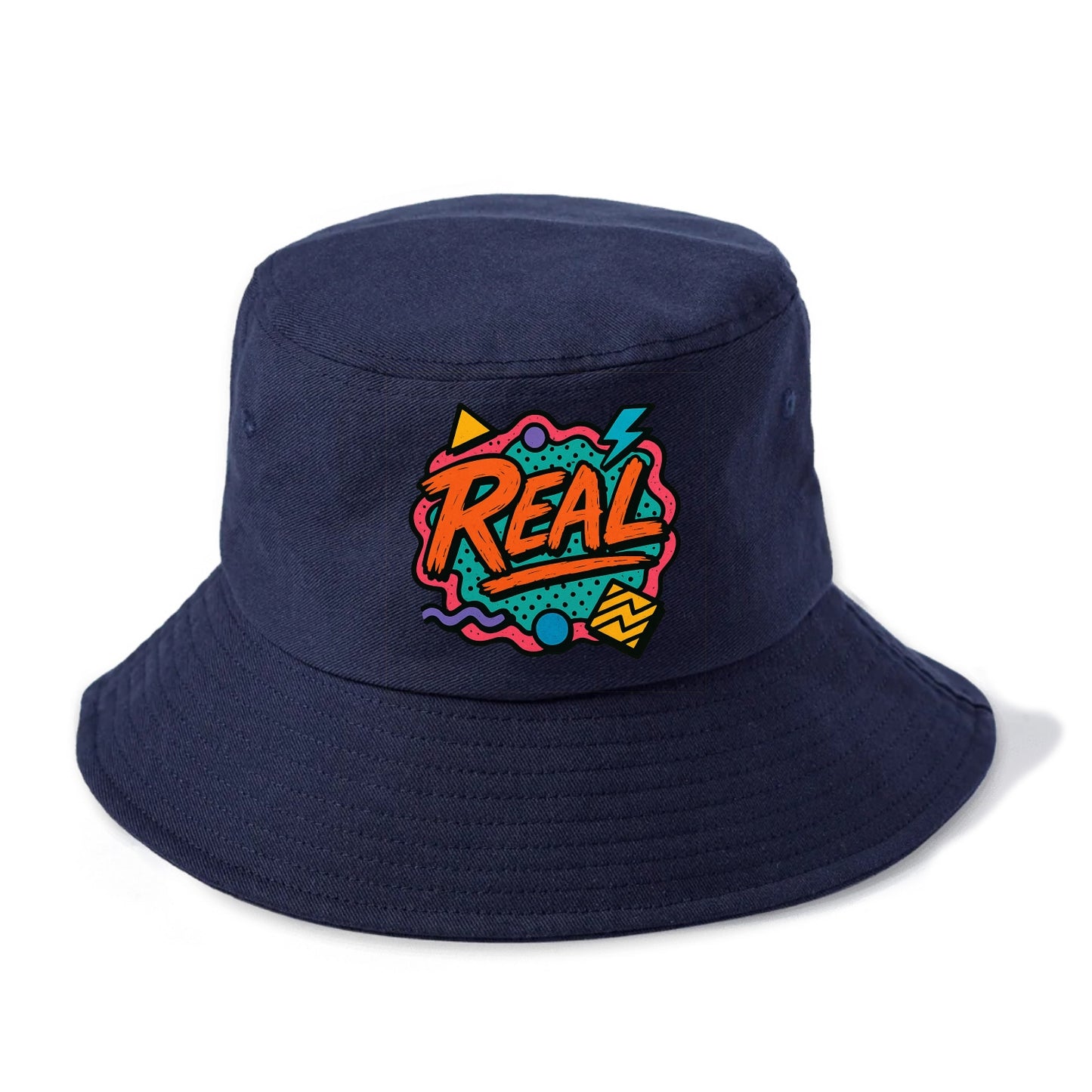 Imperfect brush strokes spelling "Real" - authenticity over perfection, raw and genuine - Bucket Hat - Twilight Navy(Blue)