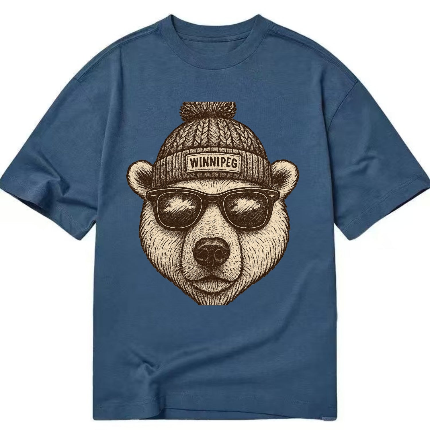 Winnipeg Polar Bear wearing Winnipeg beanie with pom pom and wayfarer sunglasses - Classic T-shirt - Twilight Navy(Blue)