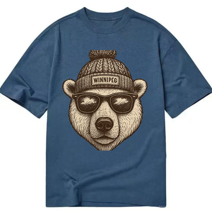 Winnipeg Polar Bear wearing Winnipeg beanie with pom pom and wayfarer sunglasses - Classic T-shirt - Twilight Navy(Blue)
