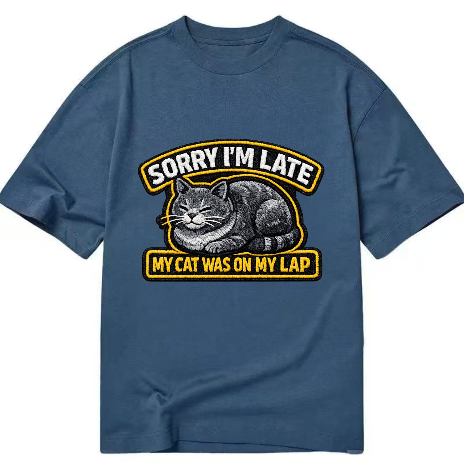 SORRY IM LATE MY CAT WAS ON MY LAP - cat loaf in gray , valid excuse - Classic T-shirt - Twilight Navy(Blue)
