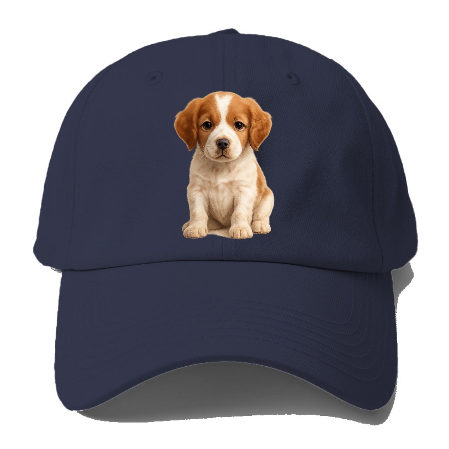 Baby Brittany Puppy - orange and white, compact, bright eyes, feathered, - Baseball Cap - Twilight Navy(Blue)