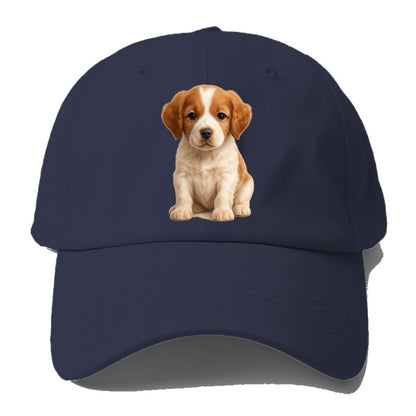 Baby Brittany Puppy - orange and white, compact, bright eyes, feathered, - Baseball Cap - Twilight Navy(Blue)