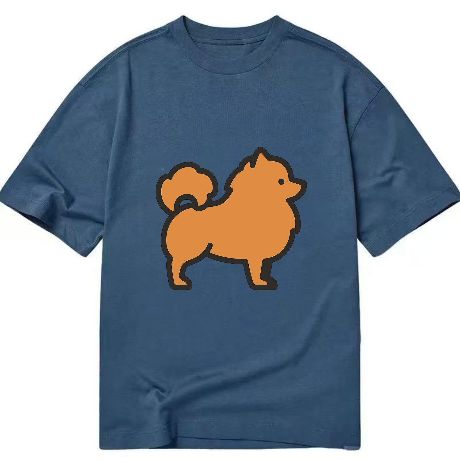 Pomeranian - Orange fluffy flat side profile - Classic T-shirt - Twilight Navy(Blue)