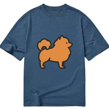 Pomeranian - Orange fluffy flat side profile - Classic T-shirt - Twilight Navy(Blue)