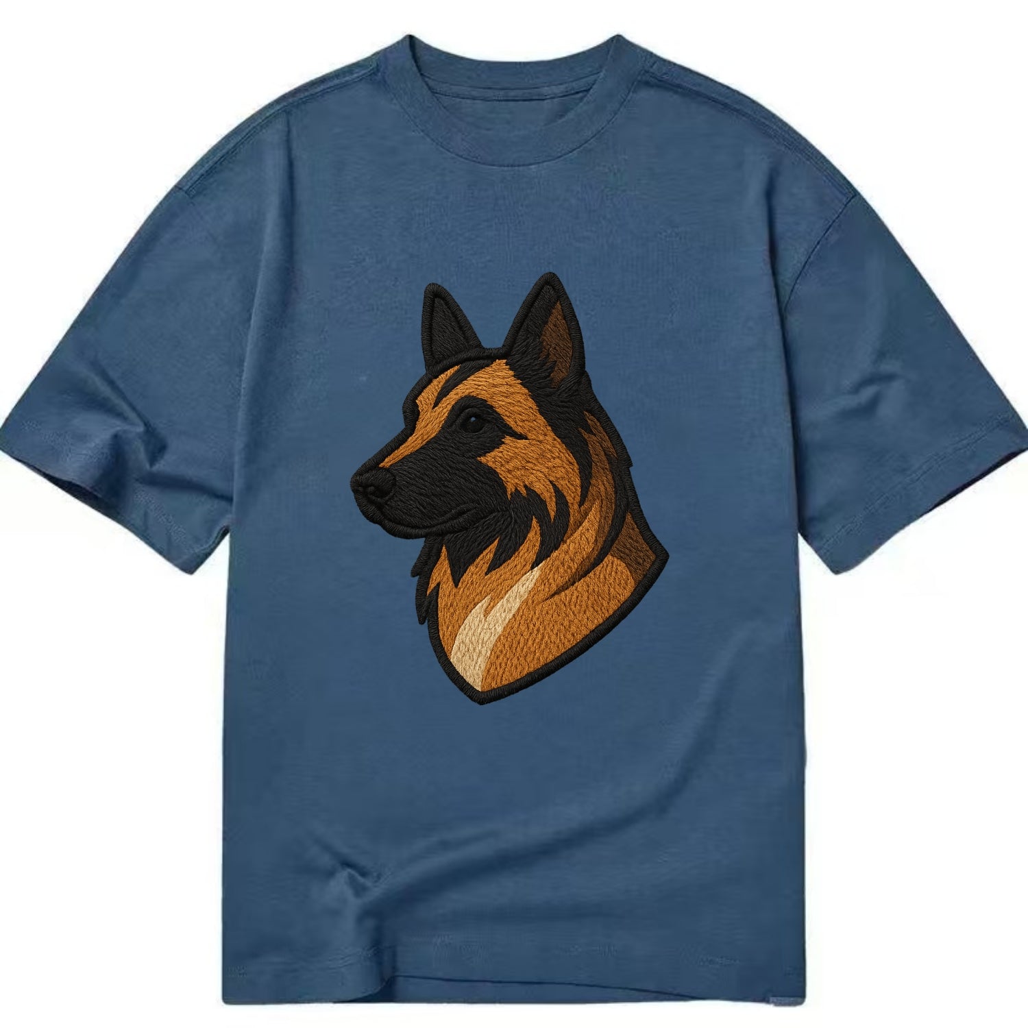 Belgian Tervuren - Fawn with black overlay embroidered design - Classic T-shirt - Twilight Navy(Blue)