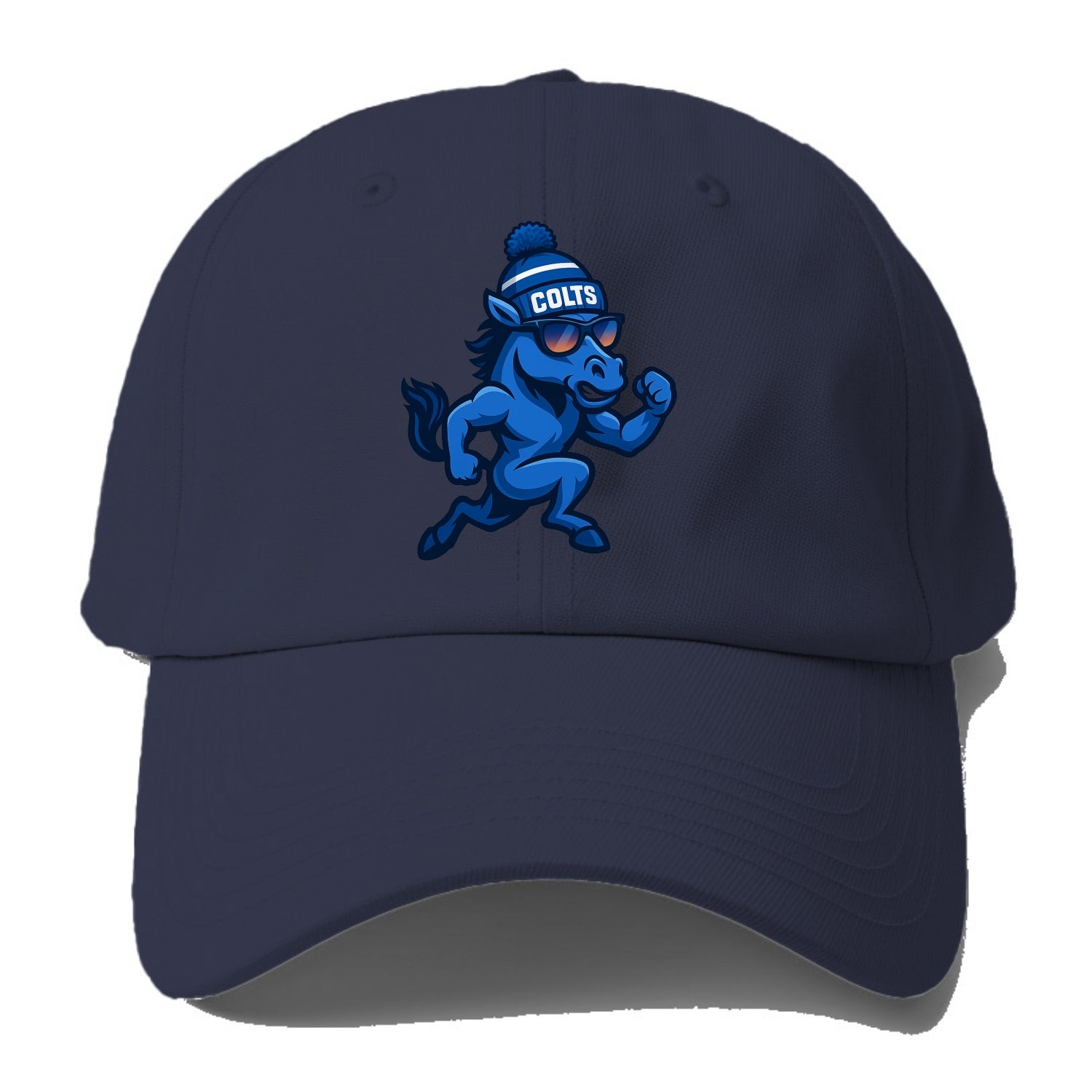 Indianapolis Colt Horse wearing Colts blue and white beanie with pom - Baseball Cap For Big Heads - Twilight Navy(Blue)