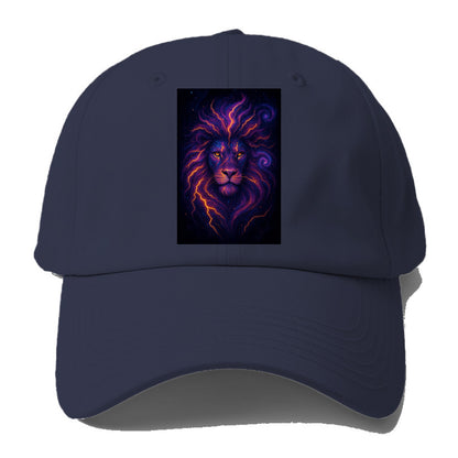Regal lion with mane made of electric currents, neon yellow and hot pink energy - Baseball Cap - Twilight Navy(Blue)