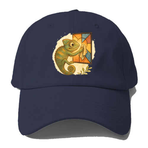 Chameleon blending into a stained-glass window it is polishing with - Baseball Cap For Big Heads