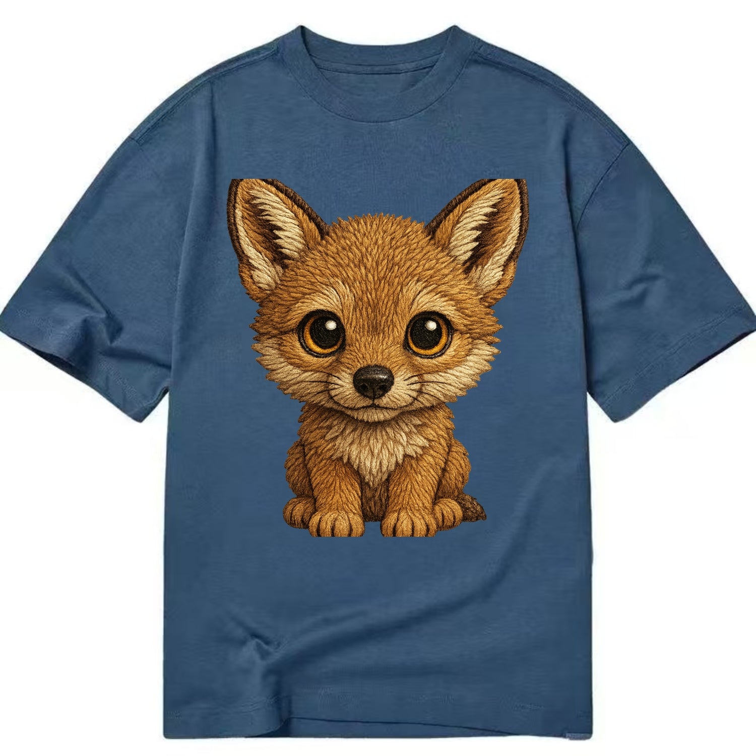 Baby Coyote Pup - tan fur, large ears, golden eyes, front-facing, clever baby - Classic T-shirt - Twilight Navy(Blue)