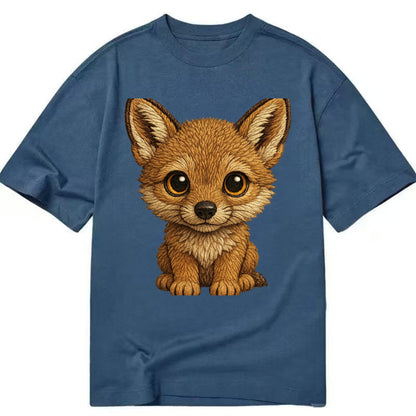 Baby Coyote Pup - tan fur, large ears, golden eyes, front-facing, clever baby - Classic T-shirt - Twilight Navy(Blue)