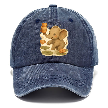 Elephant balancing teacups during a floating tea ceremony beside lotus ponds - Classic Cap - Twilight Navy(Blue)