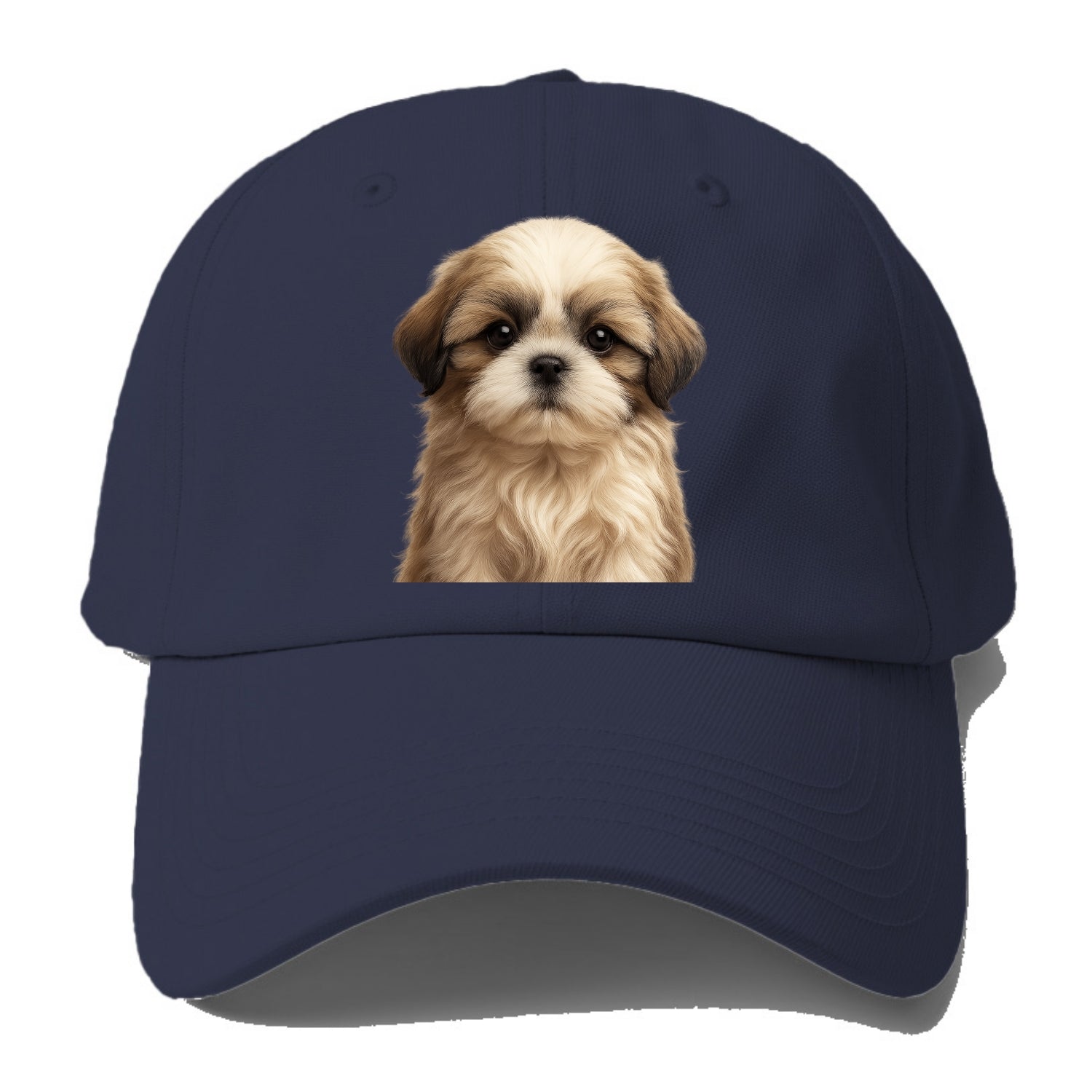 Baby Shih Tzu Puppy - long flowing coat, flat face, big dark eyes, - Baseball Cap For Big Heads - Twilight Navy(Blue)