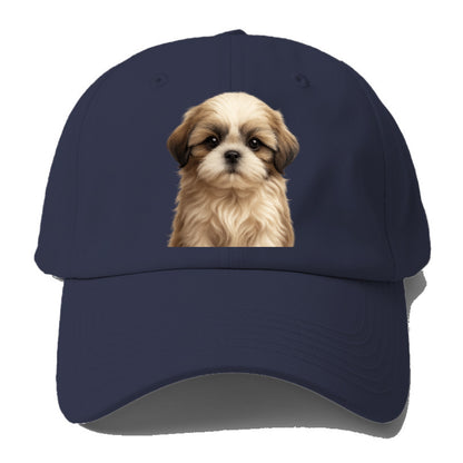 Baby Shih Tzu Puppy - long flowing coat, flat face, big dark eyes, - Baseball Cap For Big Heads - Twilight Navy(Blue)