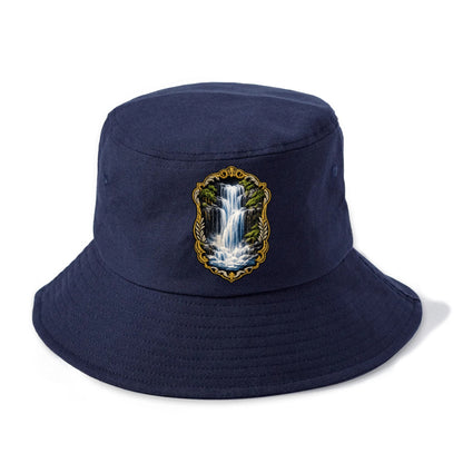 WATERFALL CASCADE - falling water with mist in blue and white , nature wonder - Bucket Hat - Twilight Navy(Blue)