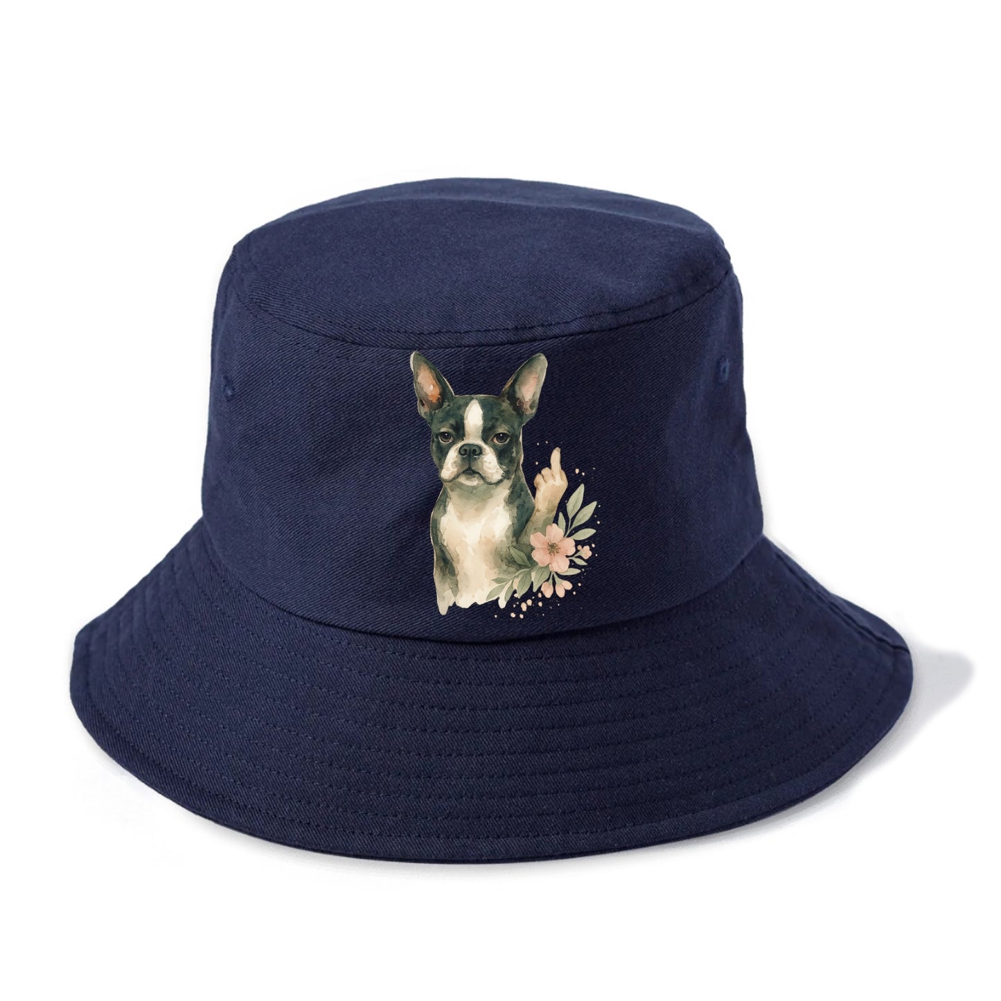 Boston Terrier with tuxedo markings, perky ears, paw up giving sass - Bucket Hat - Twilight Navy(Blue)