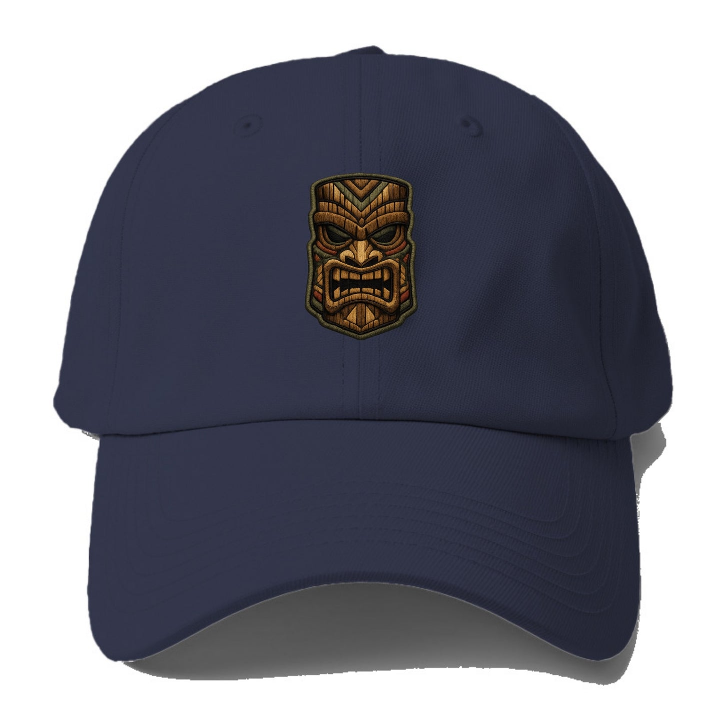 TIKI MASK - carved totem in brown and red , Polynesian - Baseball Cap - Twilight Navy(Blue)