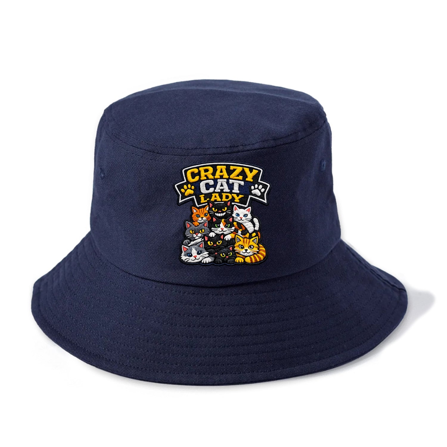 CRAZY CAT LADY - cat pile in multicolor , cat collector - Bucket Hat - Twilight Navy(Blue)