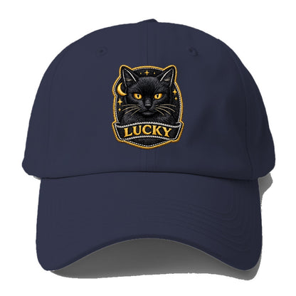 BLACK CAT LUCKY - sleek black cat with gold eyes in black , mysterious feline - Baseball Cap - Twilight Navy(Blue)