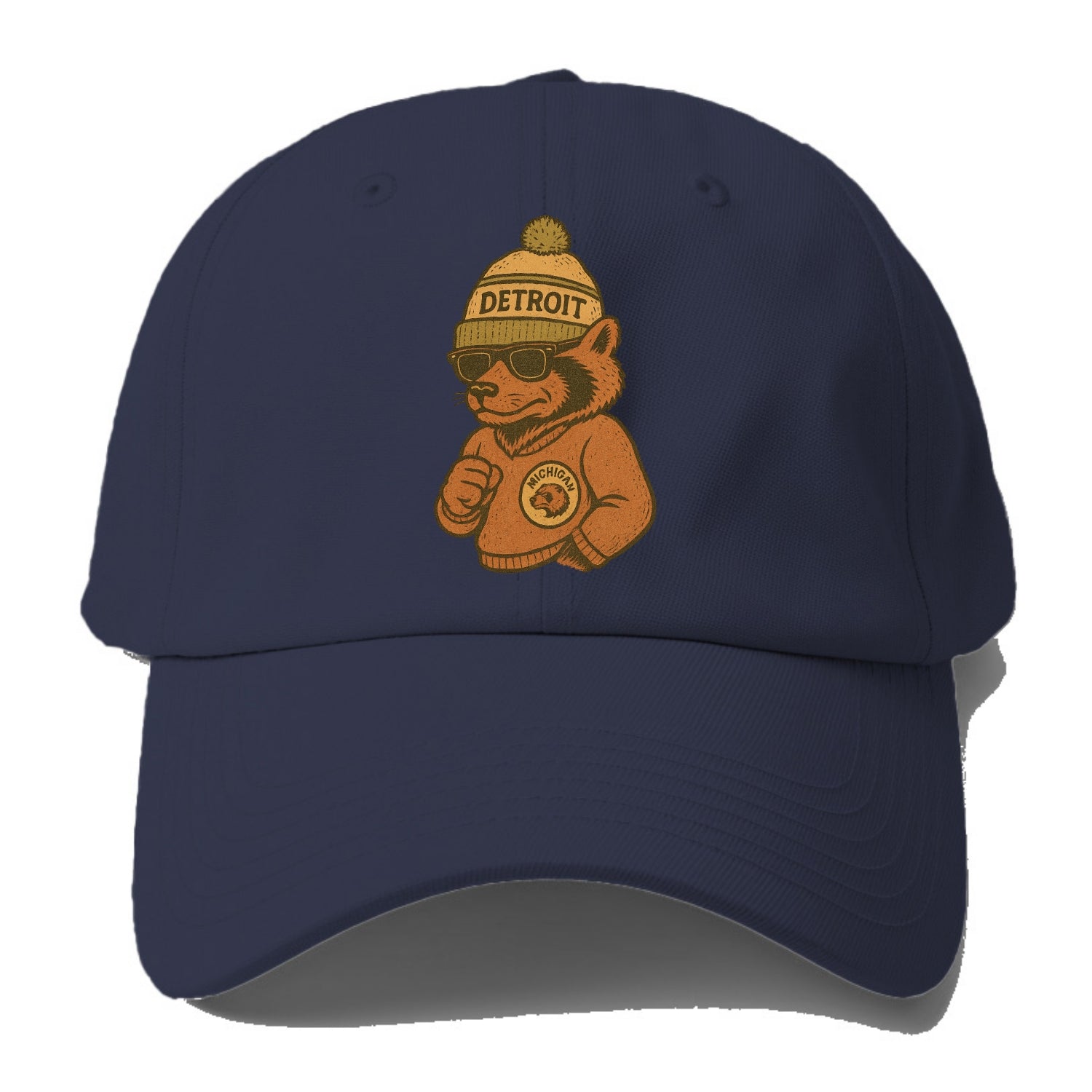 Michigan Wolverine wearing Detroit beanie with pom pom and wayfarer - Baseball Cap For Big Heads - Twilight Navy(Blue)