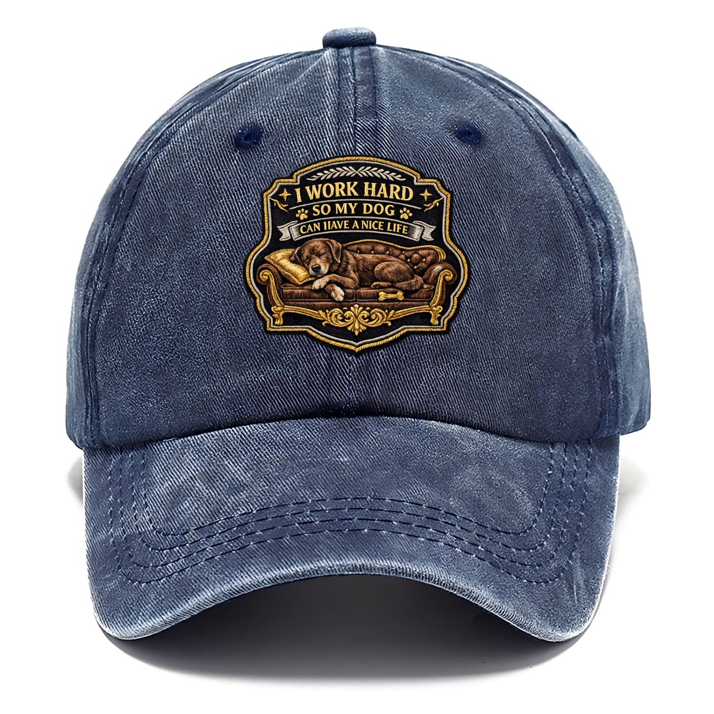 I WORK HARD SO MY DOG CAN HAVE A NICE LIFE - dog on couch in brown , pet luxury - Classic Cap - Twilight Navy(Blue)