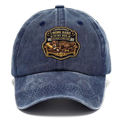 I WORK HARD SO MY DOG CAN HAVE A NICE LIFE - dog on couch in brown , pet luxury - Classic Cap - Twilight Navy(Blue)