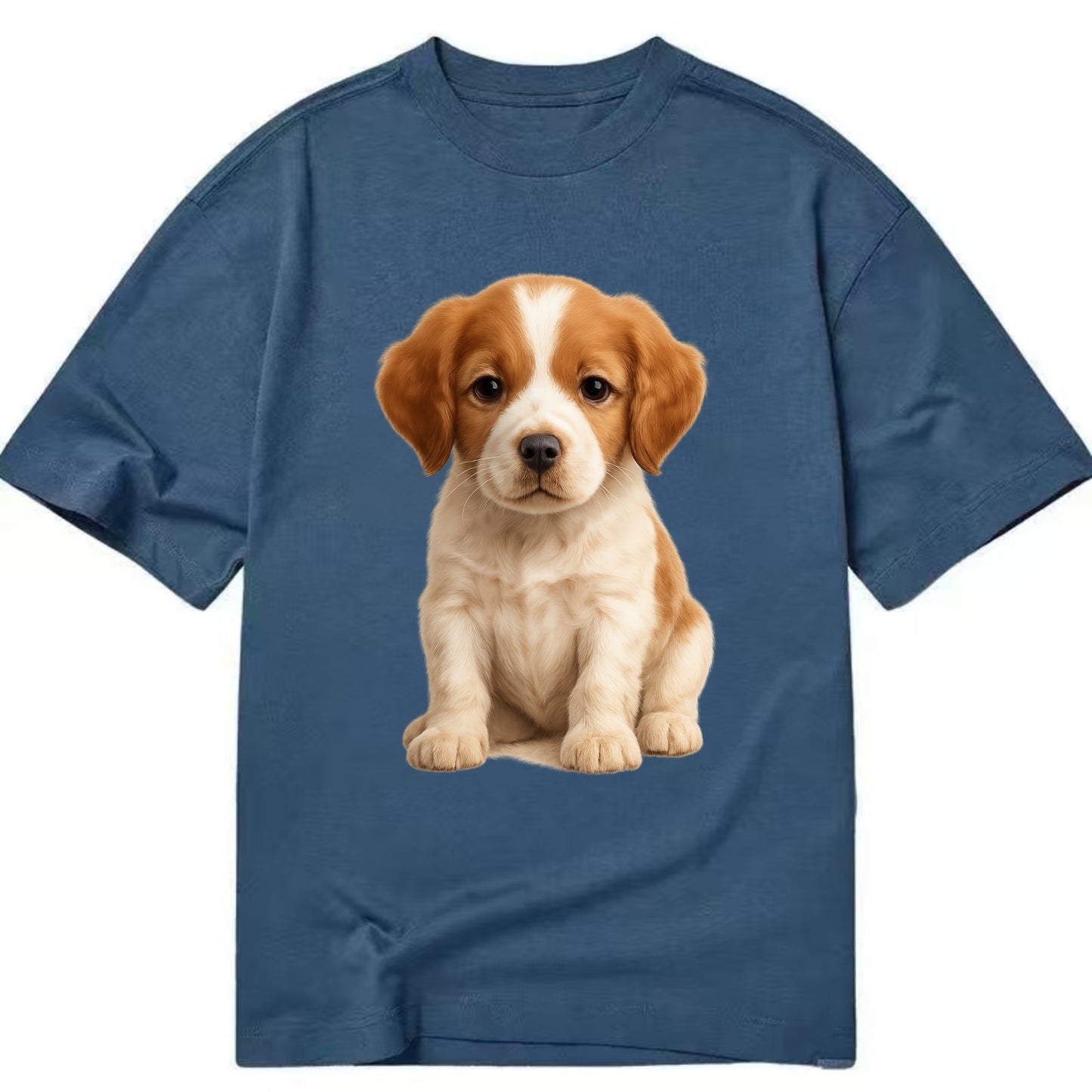 Baby Brittany Puppy - orange and white, compact, bright eyes, feathered, - Classic T-shirt - Twilight Navy(Blue)