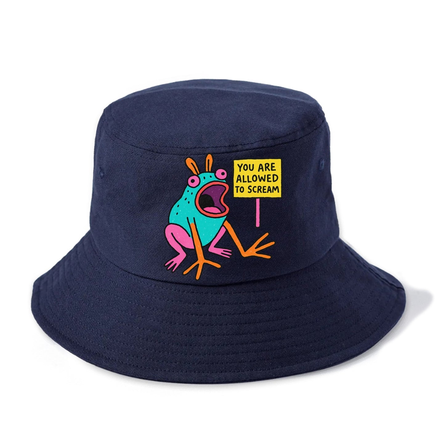 YOU ARE ALLOWED TO SCREAM | Open-mouthed frog mid-scream - Bucket Hat - Twilight Navy(Blue)
