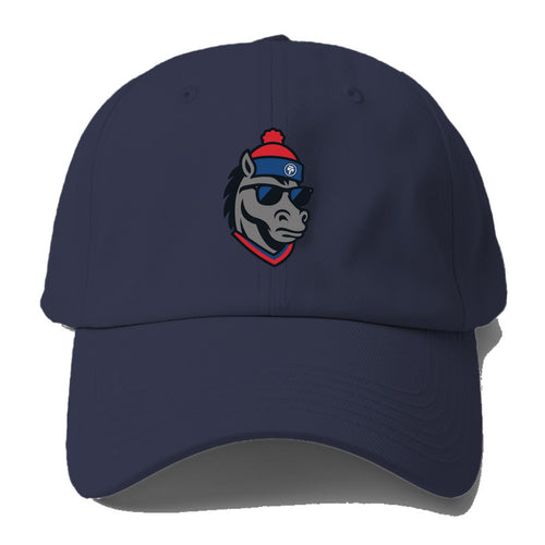 Detroit Stallion wearing Pistons red and blue beanie with piston patch - Baseball Cap For Big Heads