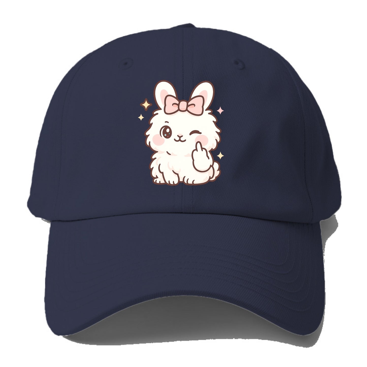 fluffy white angora rabbit with pink bow, one paw delicately flipping off - Baseball Cap - Twilight Navy(Blue)