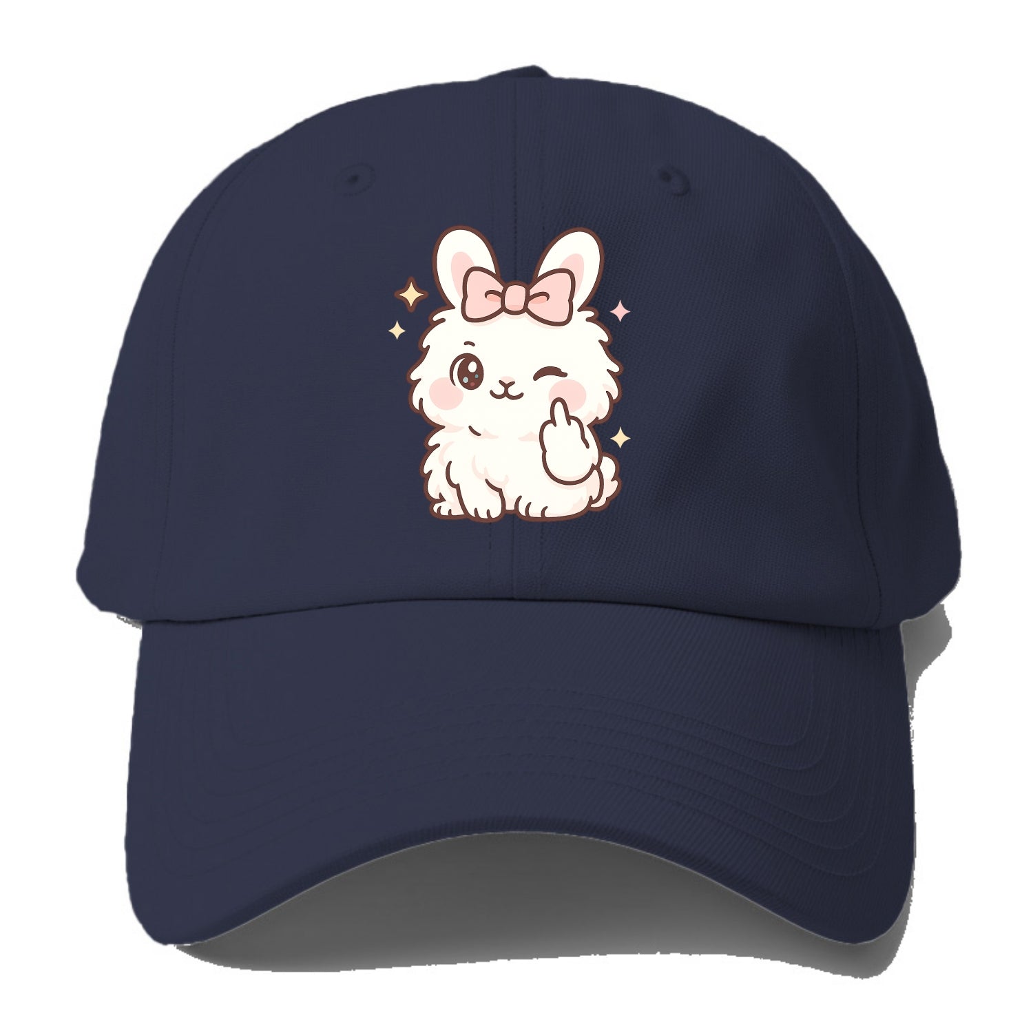 fluffy white angora rabbit with pink bow, one paw delicately flipping off - Baseball Cap - Twilight Navy(Blue)