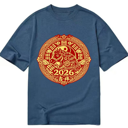 LUCKY HORSE MEDALLION | Circular medallion with horse profile | Intricate Chinese - Classic T-shirt - Twilight Navy(Blue)