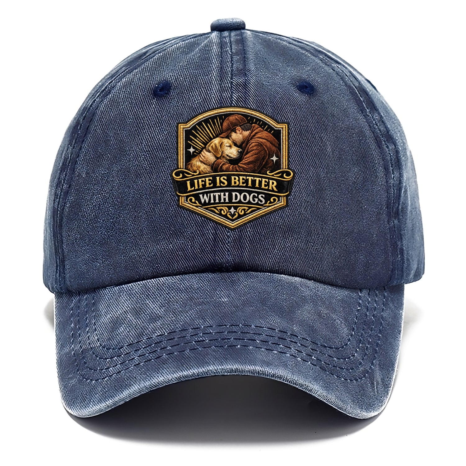 LIFE IS BETTER WITH DOGS - dog and human in brown , dog lover - Classic Cap - Twilight Navy(Blue)