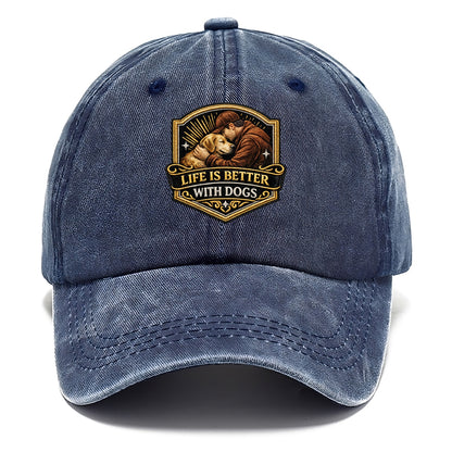 LIFE IS BETTER WITH DOGS - dog and human in brown , dog lover - Classic Cap - Twilight Navy(Blue)