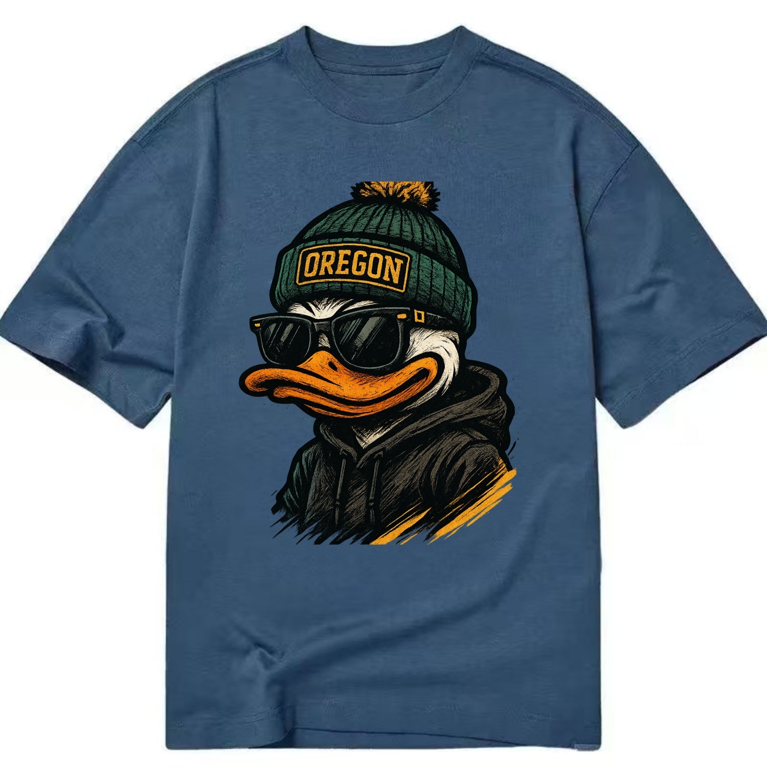 Eugene Duck wearing Oregon beanie with O patch - Classic T-shirt - Twilight Navy(Blue)
