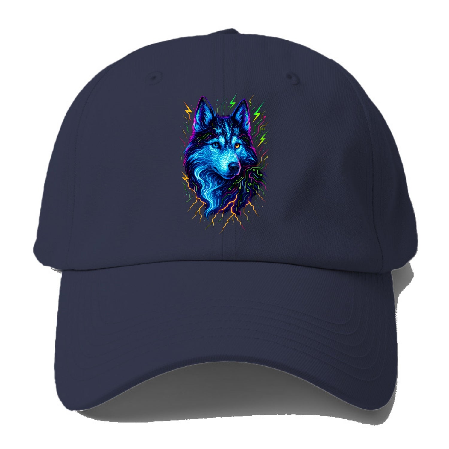 Siberian husky with ice-crystal flowing patterns, electric blue and - Baseball Cap For Big Heads - Twilight Navy(Blue)