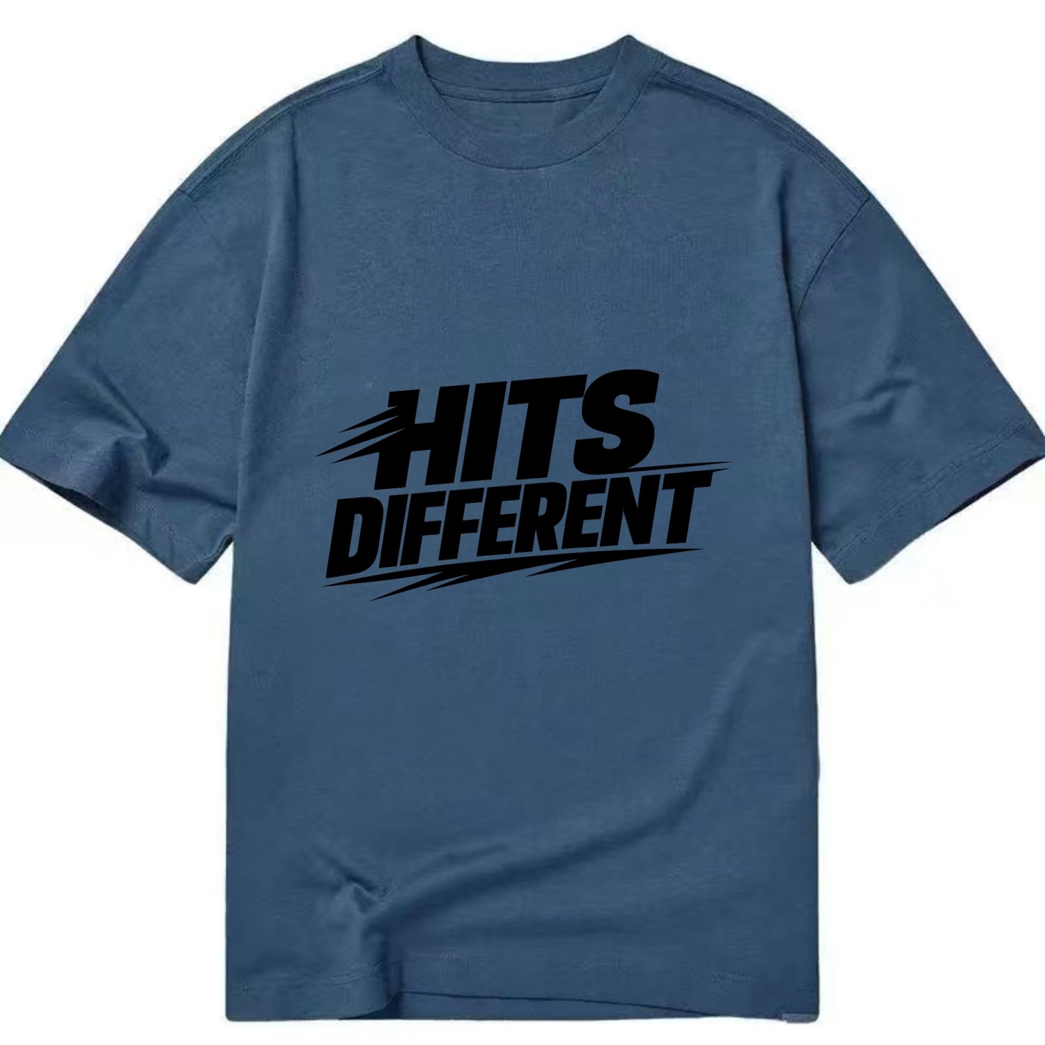 Bold typography design - "HITS DIFFERENT" - uniquely special, stands out - Classic T-shirt - Twilight Navy(Blue)