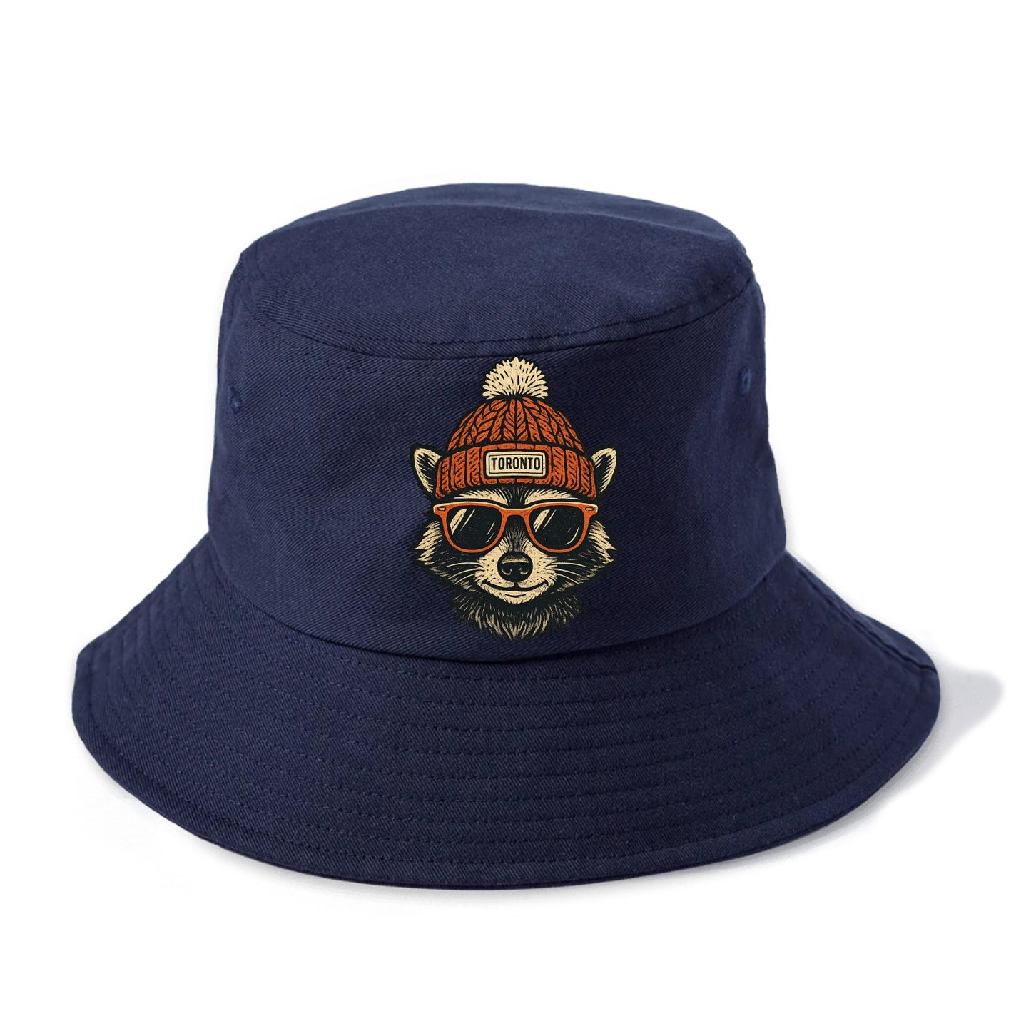 Toronto Raccoon wearing Toronto beanie with pom pom and wayfarer sunglasses - Bucket Hat - Twilight Navy(Blue)