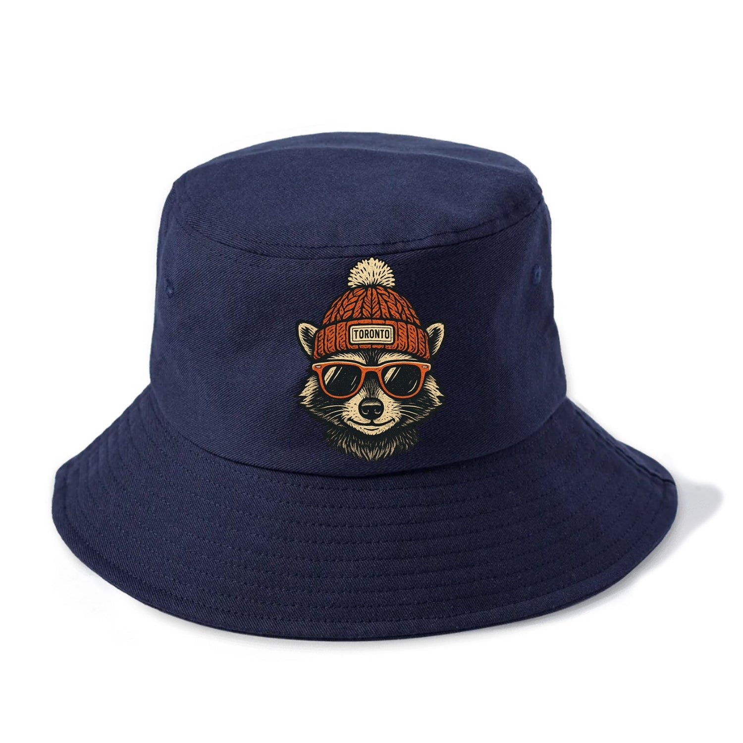 Toronto Raccoon wearing Toronto beanie with pom pom and wayfarer sunglasses - Bucket Hat - Twilight Navy(Blue)