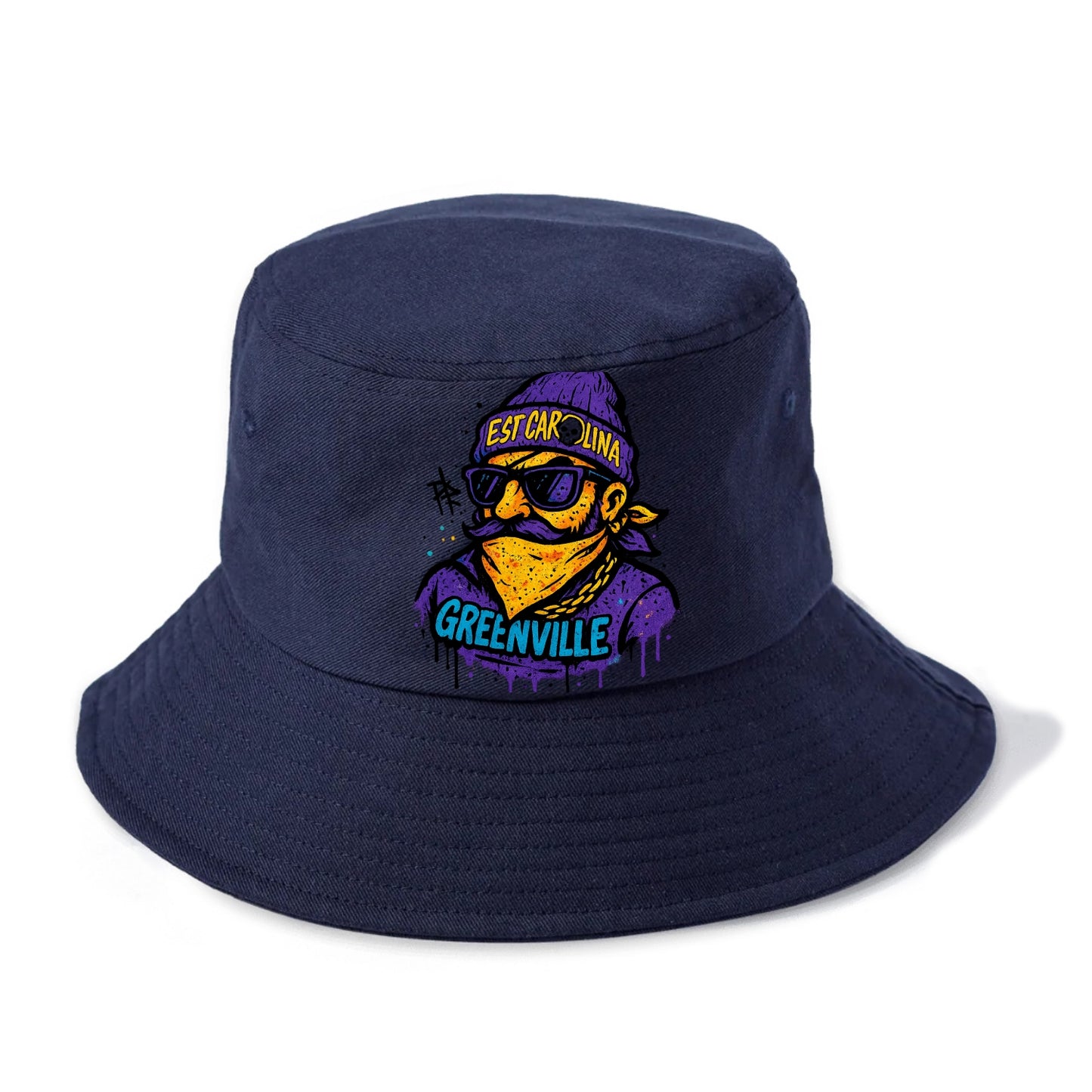 Greenville Pirate wearing East Carolina beanie with skull patch - Bucket Hat - Twilight Navy(Blue)