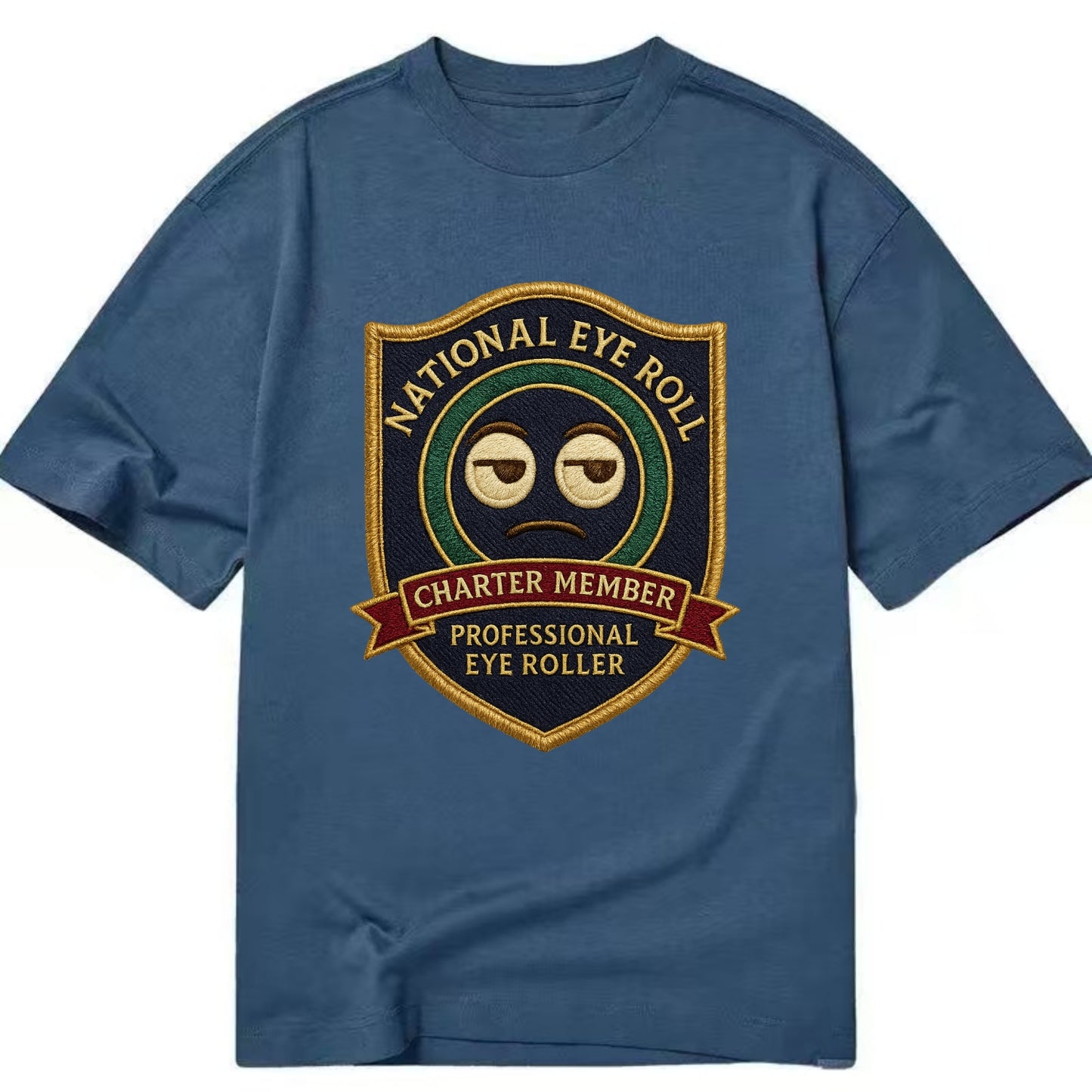 Crest with eye roll icon - "National Eye Roll Association - Charter Member" - - Classic T-shirt - Twilight Navy(Blue)