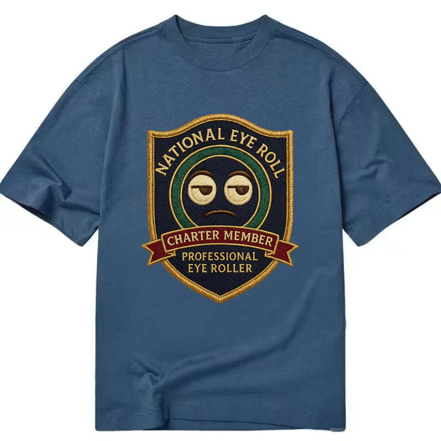 Crest with eye roll icon - "National Eye Roll Association - Charter Member" - - Classic T-shirt - Twilight Navy(Blue)