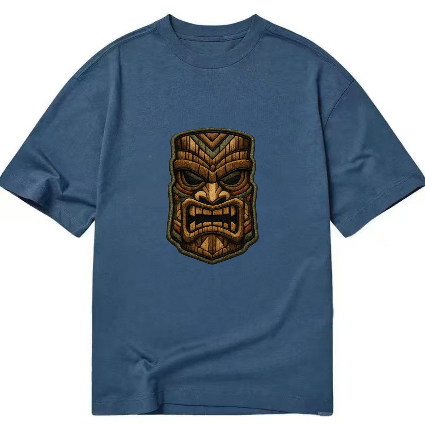 TIKI MASK - carved totem in brown and red , Polynesian - Classic T-shirt - Twilight Navy(Blue)