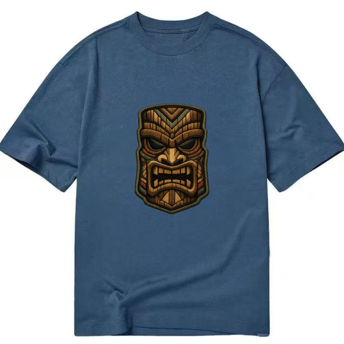 TIKI MASK - carved totem in brown and red , Polynesian - Classic T-shirt - Twilight Navy(Blue)