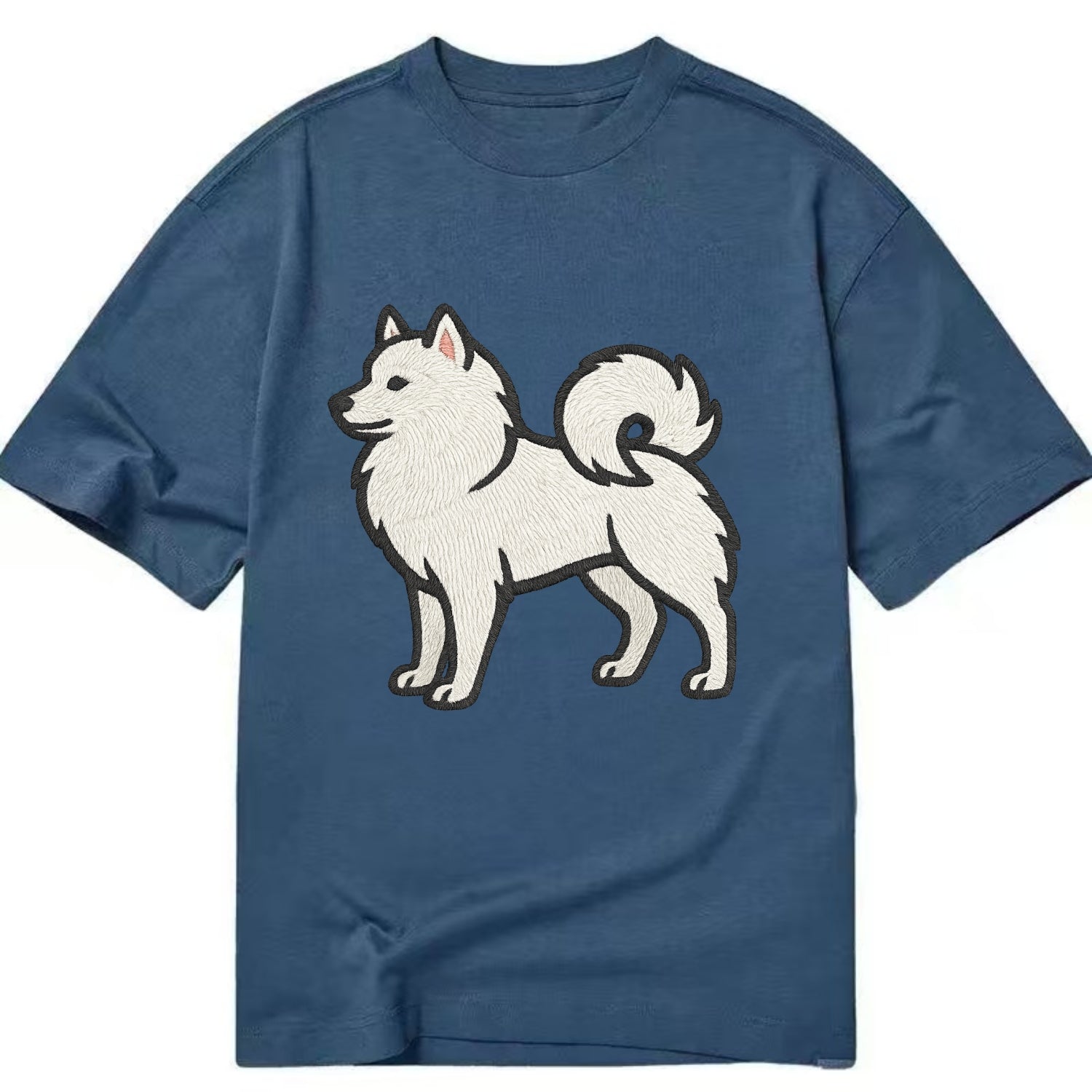 American Eskimo Dog - White spitz embroidered standing design - Classic T-shirt - Twilight Navy(Blue)