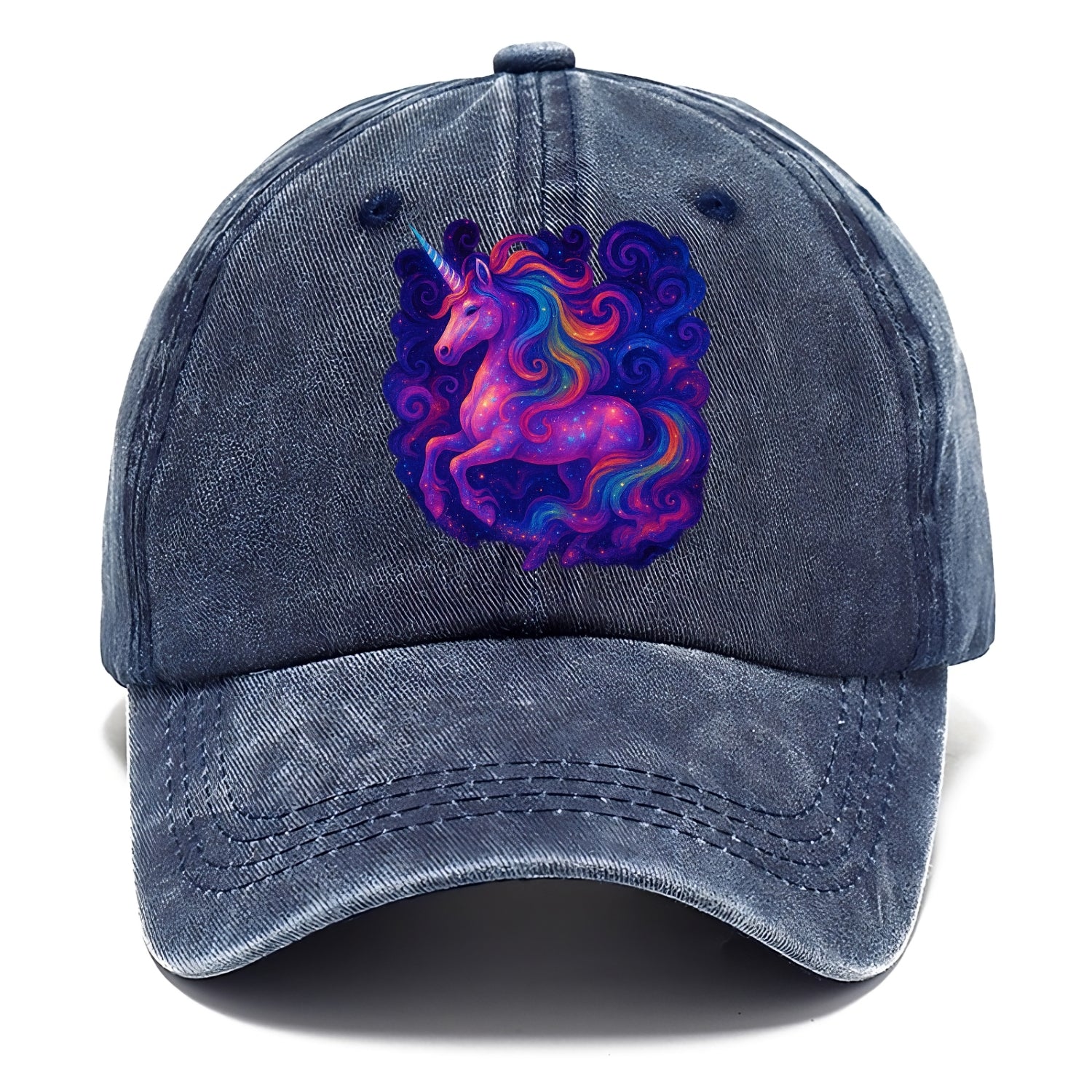 Magical unicorn with flowing rainbow gradient mane, iridescent horn with spiral light - Classic Cap - Twilight Navy(Blue)