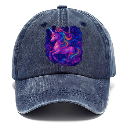 Magical unicorn with flowing rainbow gradient mane, iridescent horn with spiral light - Classic Cap - Twilight Navy(Blue)