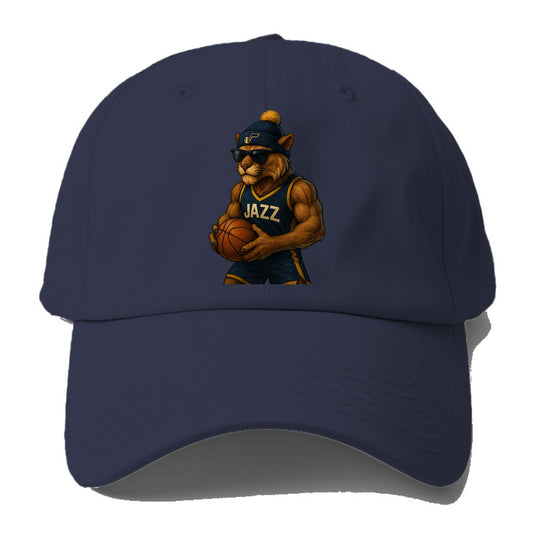Utah Mountain Lion wearing Jazz navy and yellow beanie with music note - Baseball Cap For Big Heads - Twilight Navy(Blue)