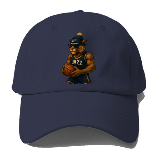 Utah Mountain Lion wearing Jazz navy and yellow beanie with music note - Baseball Cap For Big Heads