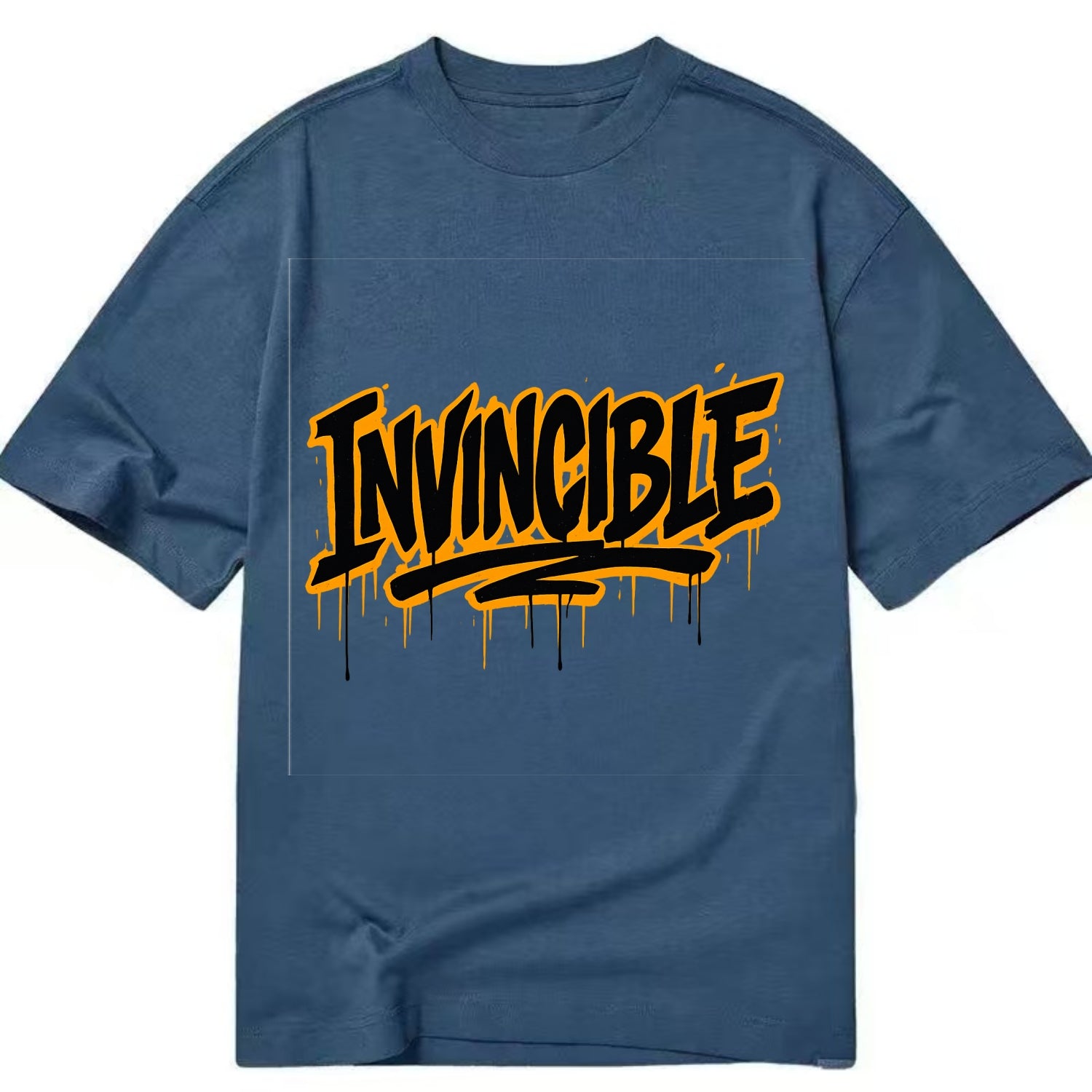 Bold typography design - "INVINCIBLE" - cannot be defeated, unconquerable - Classic T-shirt - Twilight Navy(Blue)